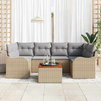 Set di divani da giardino 7 pezzi  con cuscini in rattan sintetico beige e acacia. 3347406