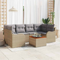 Set di divani da giardino 7 pezzi  con cuscini in rattan sintetico beige e acacia. 3347406