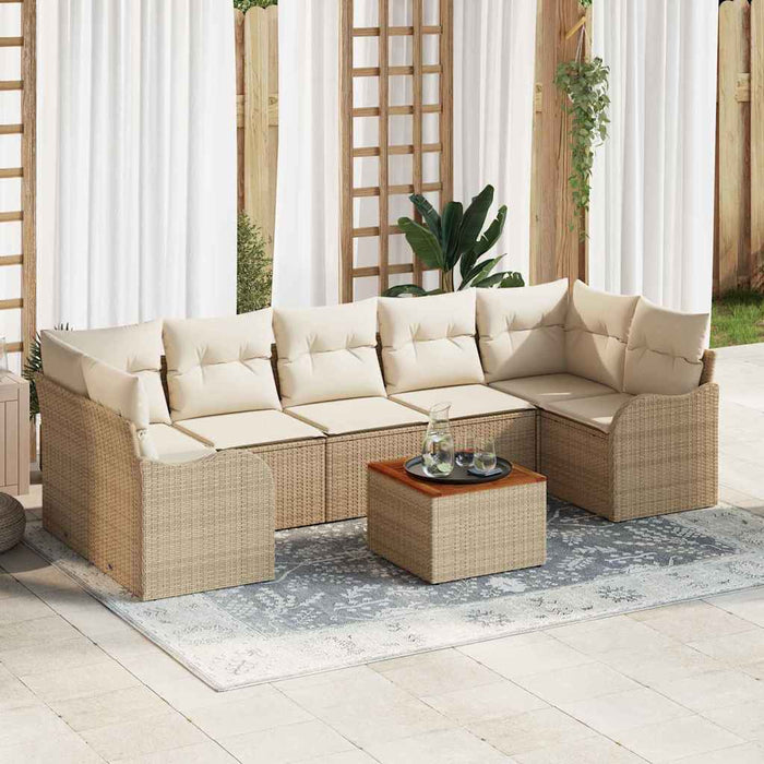 Set di divani da giardino 8 pezzi  con cuscini, in rattan sintetico beige e acacia. 3347421