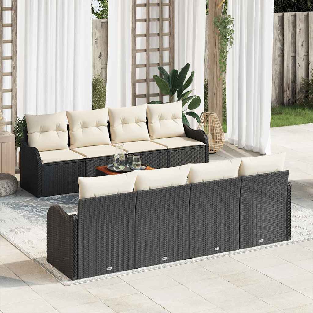 Set da Giardino  a 9 Pezzi con Cuscini in Rattan Sintetico Nero e Acacia 3347425