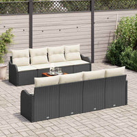 Set da Giardino  a 9 Pezzi con Cuscini in Rattan Sintetico Nero e Acacia 3347425