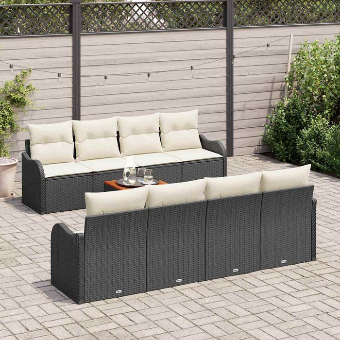 Set da Giardino  a 9 Pezzi con Cuscini in Rattan Sintetico Nero e Acacia 3347425