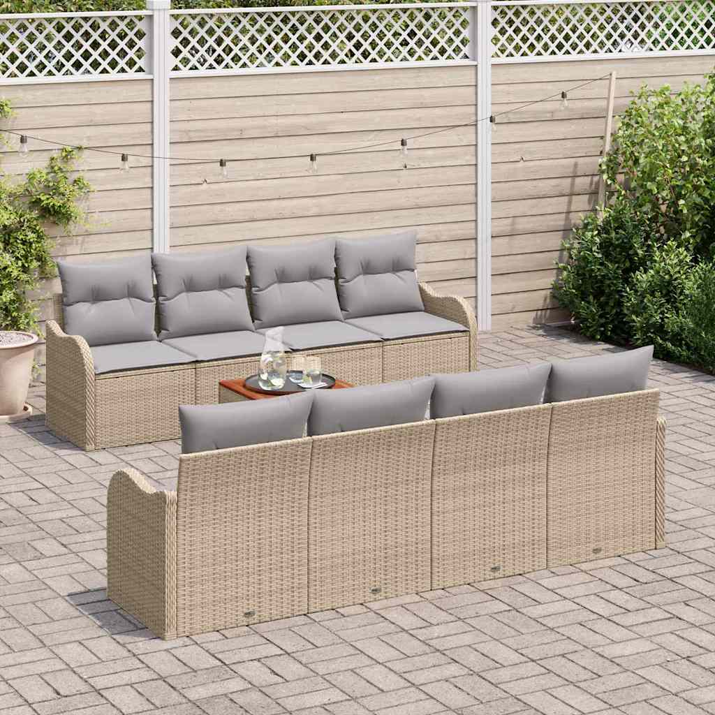 Set di divani da giardino 9 pezzi  con cuscini beige in rattan sintetico e acacia 3347427