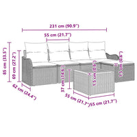 Set Divano da Giardino con cuscino 6 pz-Sofa da Giardino-Divanetto da esterno Grigio polyrattan 592347