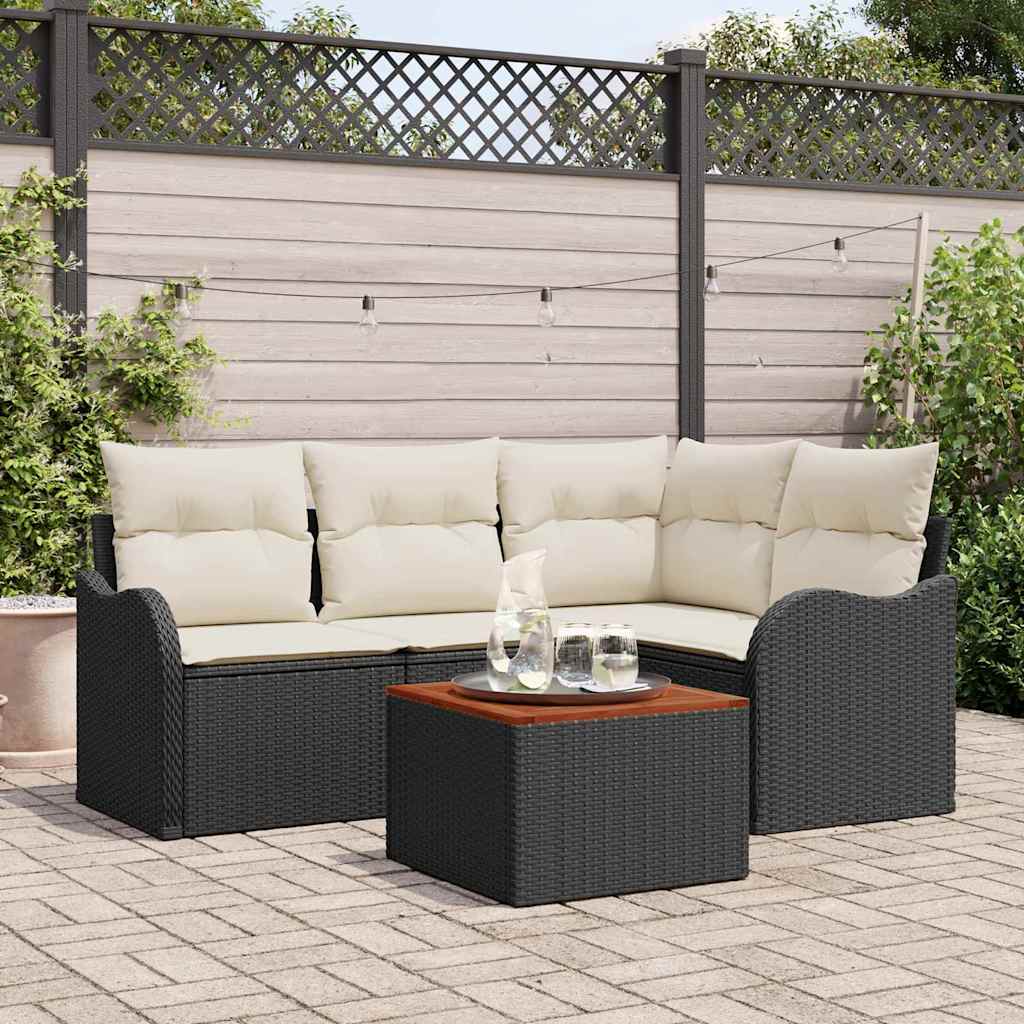 Set Divano da Giardino con cuscino 5 pz-Sofa da Giardino-Divanetto da esterno Nero polyrattan 286271