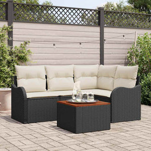 Set Divano da Giardino con cuscino 5 pz-Sofa da Giardino-Divanetto da esterno Nero polyrattan 286271