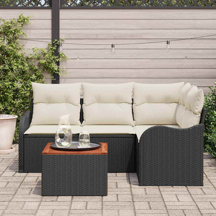 Set Divano da Giardino con cuscino 5 pz-Sofa da Giardino-Divanetto da esterno Nero polyrattan 286271