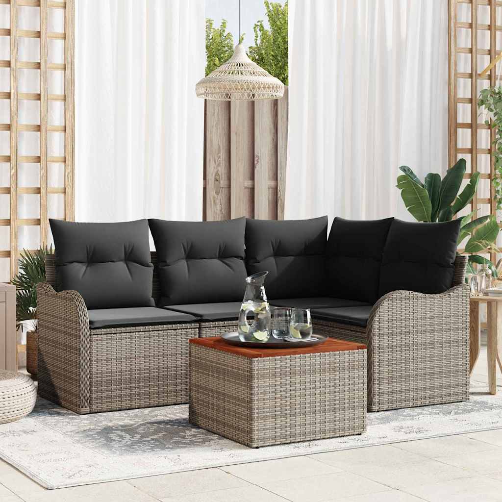 Set Divano da Giardino con cuscino 5 pz-Sofa da Giardino-Divanetto da esterno Grigio polyrattan 283799