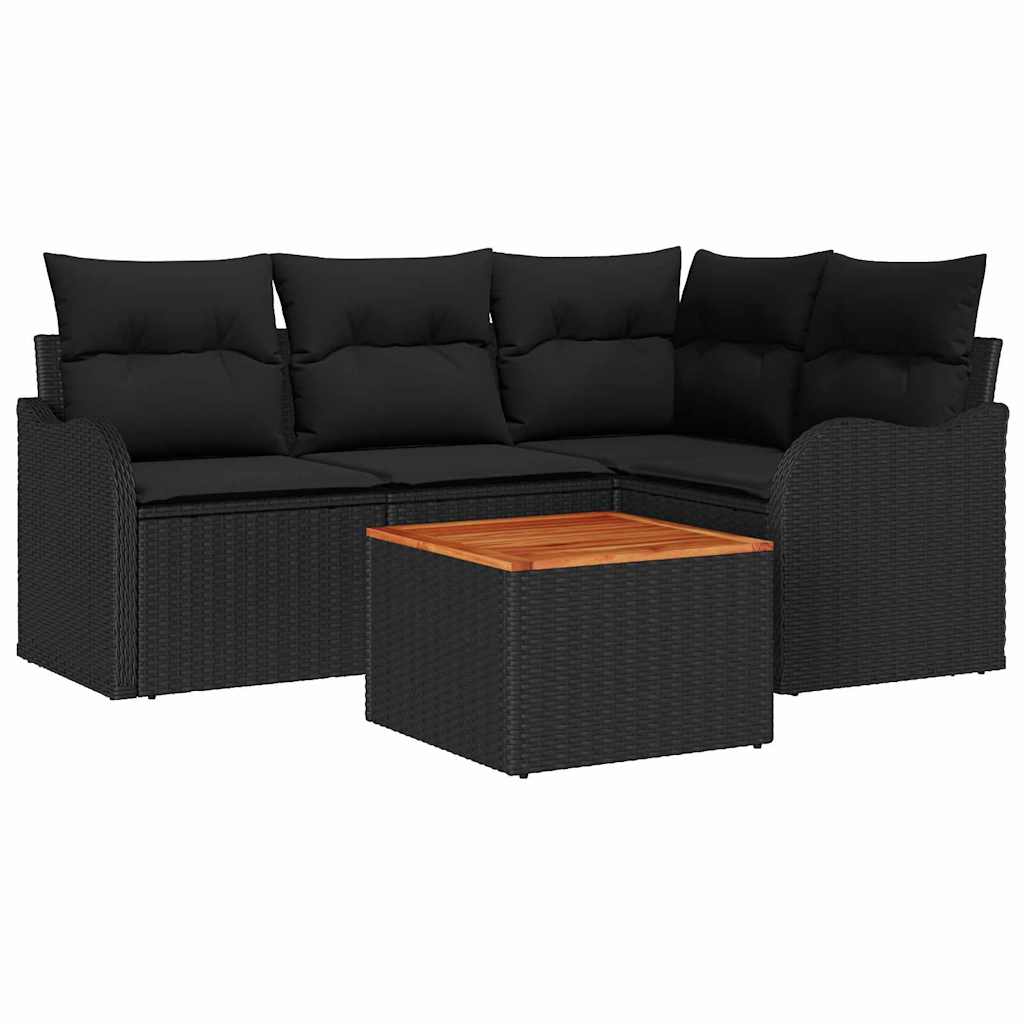 Set Divano da Giardino con cuscino 5 pz-Sofa da Giardino-Divanetto da esterno Nero polyrattan 767911