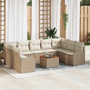 Set di divani da giardino  10 pezzi con cuscini Beige Polyrattan Acacia 3347498
