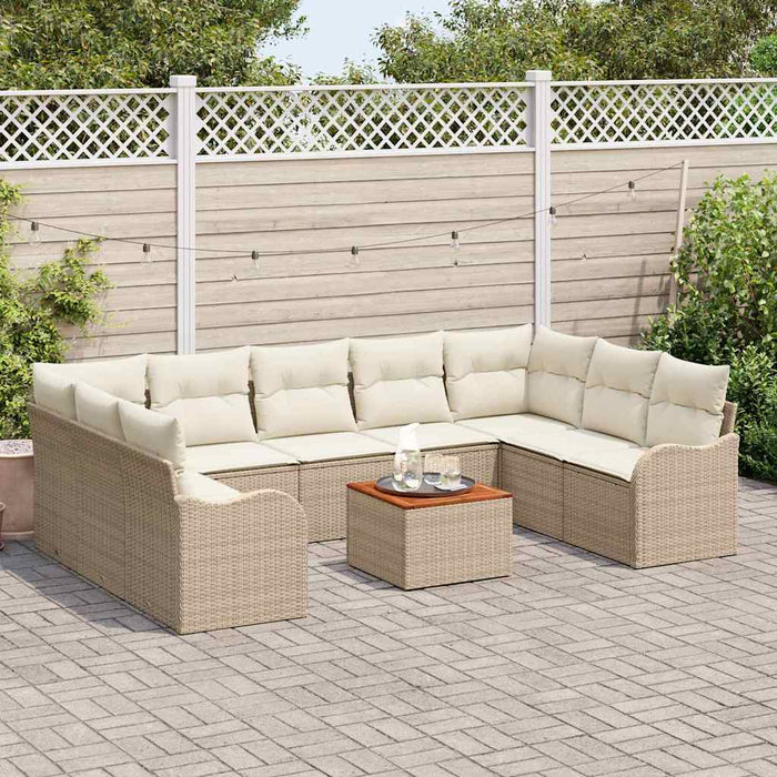Set di divani da giardino  10 pezzi con cuscini Beige Polyrattan Acacia 3347498