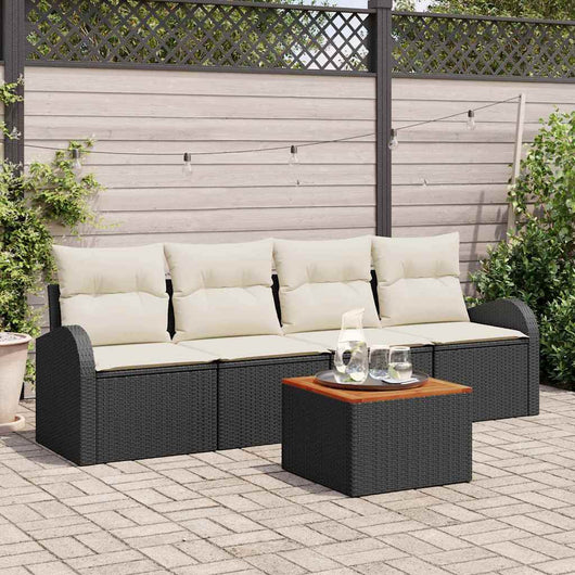 Set Divano da Giardino con cuscino 5 pz-Sofa da Giardino-Divanetto da esterno Nero polyrattan 463735