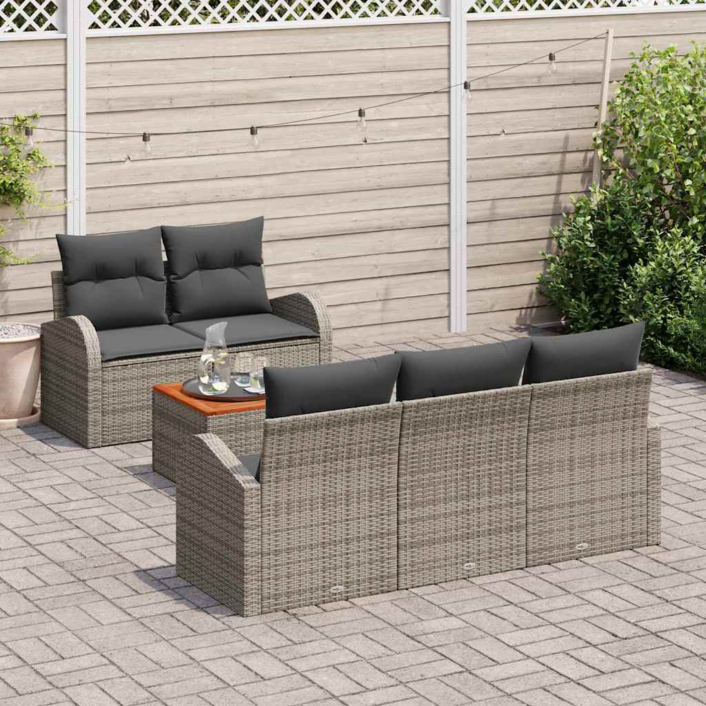 Set di Sofà da Giardino 6 Pezzi  con Cuscini Grigi in Rattan Sintetico e Legno di Acacia 3347517