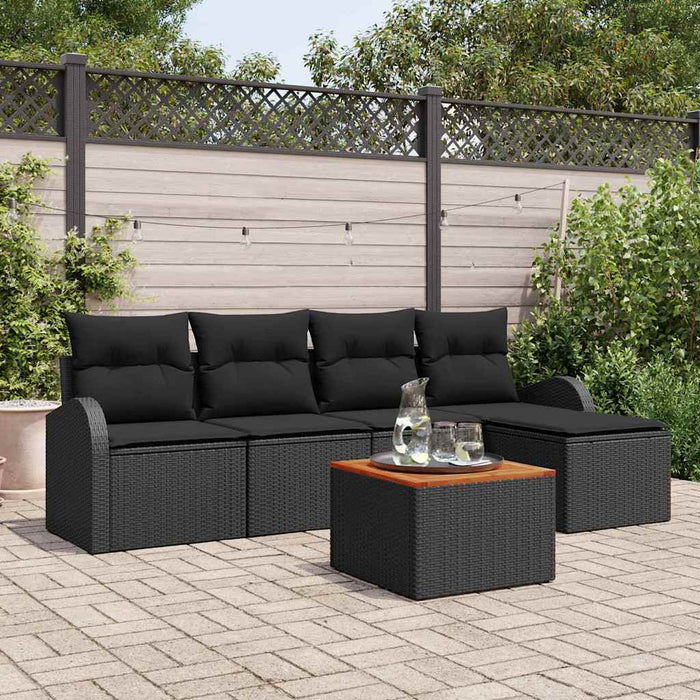 Set Divano da Giardino 6 pcs Nero Poly Rattan 3347569