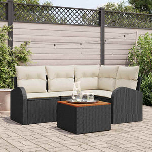 Set Divano da Giardino con cuscino 5 pz-Sofa da Giardino-Divanetto da esterno Nero polyrattan 370151