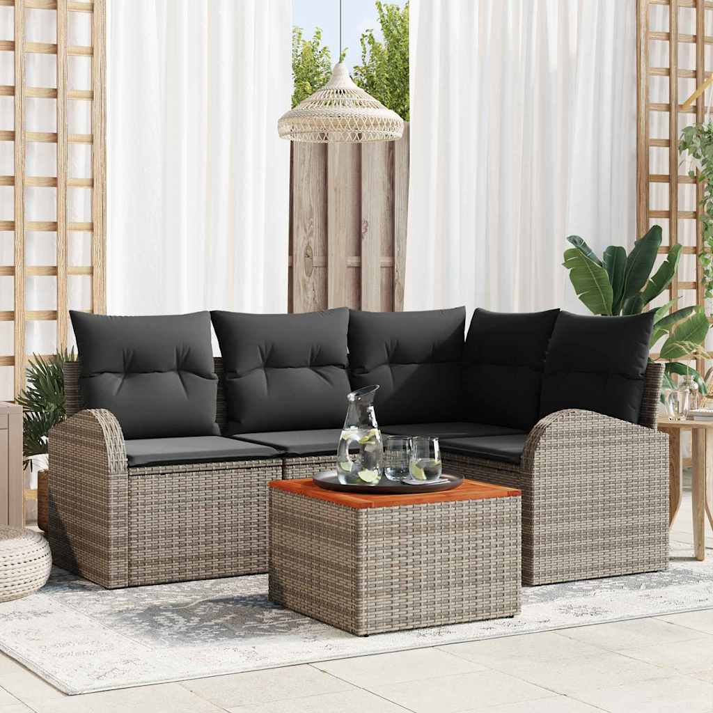 Set Divano da Giardino con cuscino 5 pz-Sofa da Giardino-Divanetto da esterno Grigio polyrattan 128175
