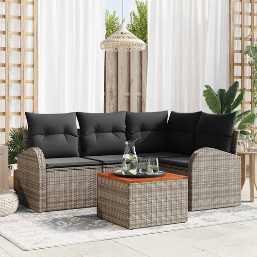 Set Divano da Giardino con cuscino 5 pz-Sofa da Giardino-Divanetto da esterno Grigio polyrattan 128175