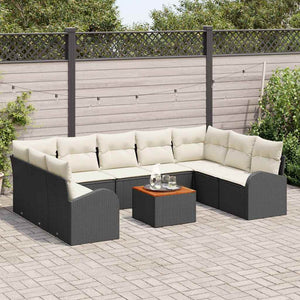 Set di Sofà da Giardino in 10 Pezzi con Cuscini in Rattan Sintetico Nero e Acacia 3347621