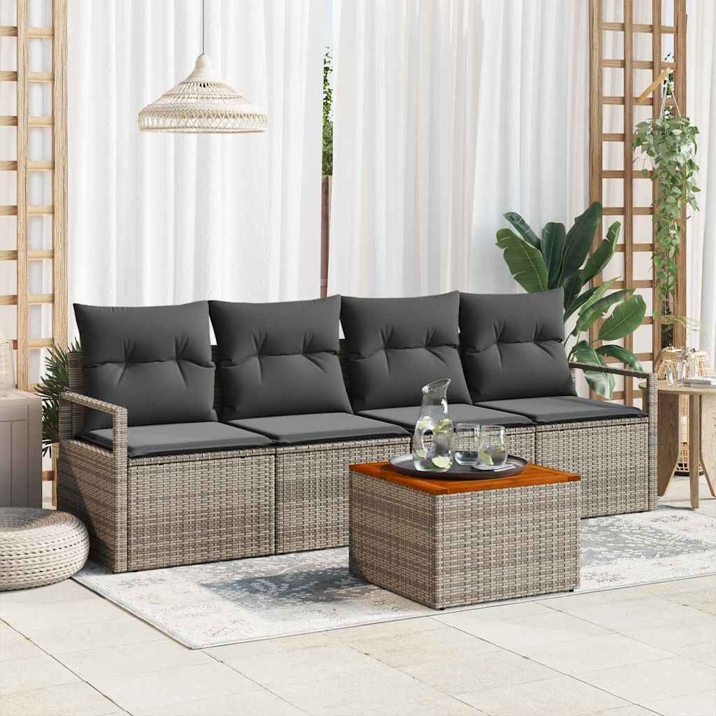 Set Divano da Giardino con cuscino 5 pz-Sofa da Giardino-Divanetto da esterno Grigio polyrattan 630424