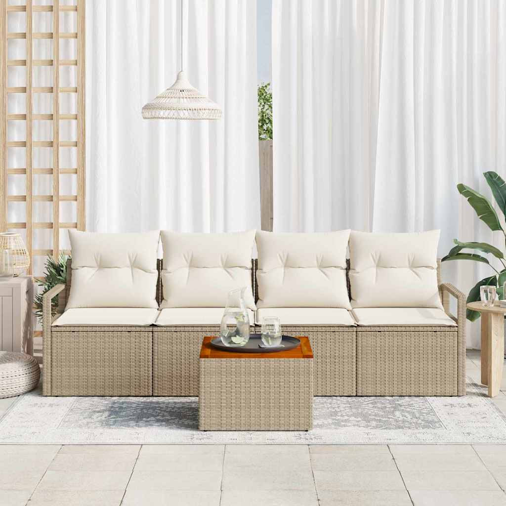 Set Divano da Giardino con cuscino 5 pz-Sofa da Giardino-Divanetto da esterno Beige polyrattan 718606