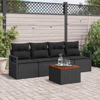 Set giardino in rattan polirattan nero con cuscini, 5 pezzi - Acacia 3347639