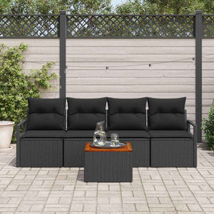 Set Divano da Giardino con cuscino 5 pz-Sofa da Giardino-Divanetto da esterno Nero polyrattan 751619