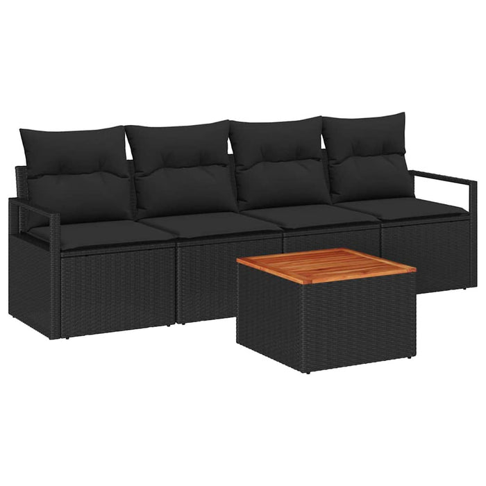 Set giardino in rattan polirattan nero con cuscini, 5 pezzi - Acacia 3347639