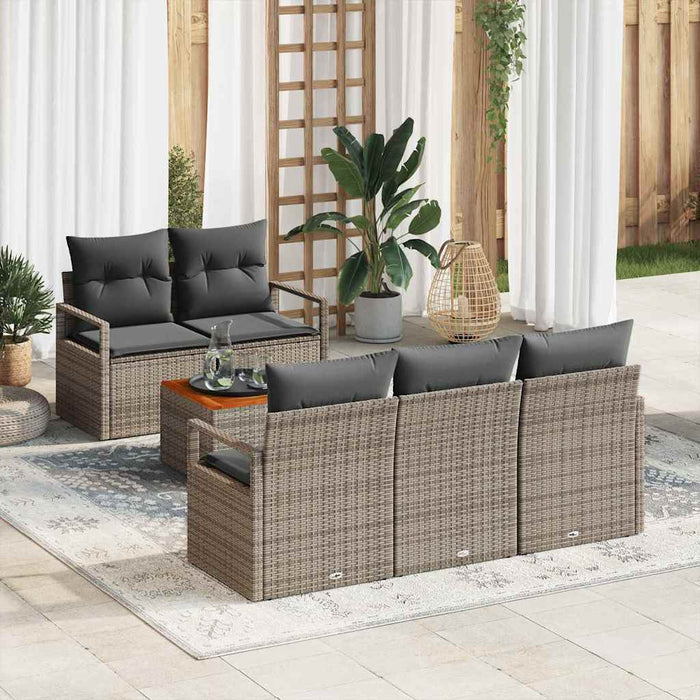 Set di Divani da Giardino  6 Pezzi con Cuscini Grigi in Rattan Sintetico e Legno di Acacia 3347643