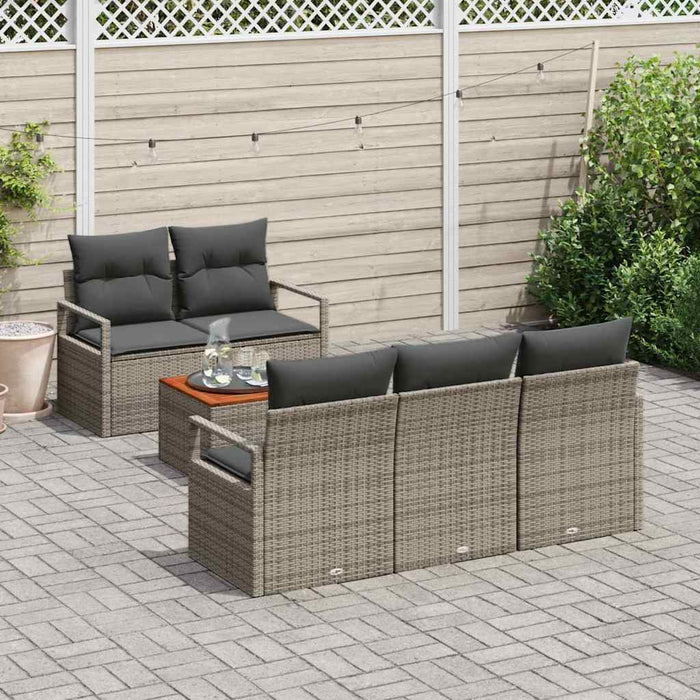 Set di Divani da Giardino  6 Pezzi con Cuscini Grigi in Rattan Sintetico e Legno di Acacia 3347643