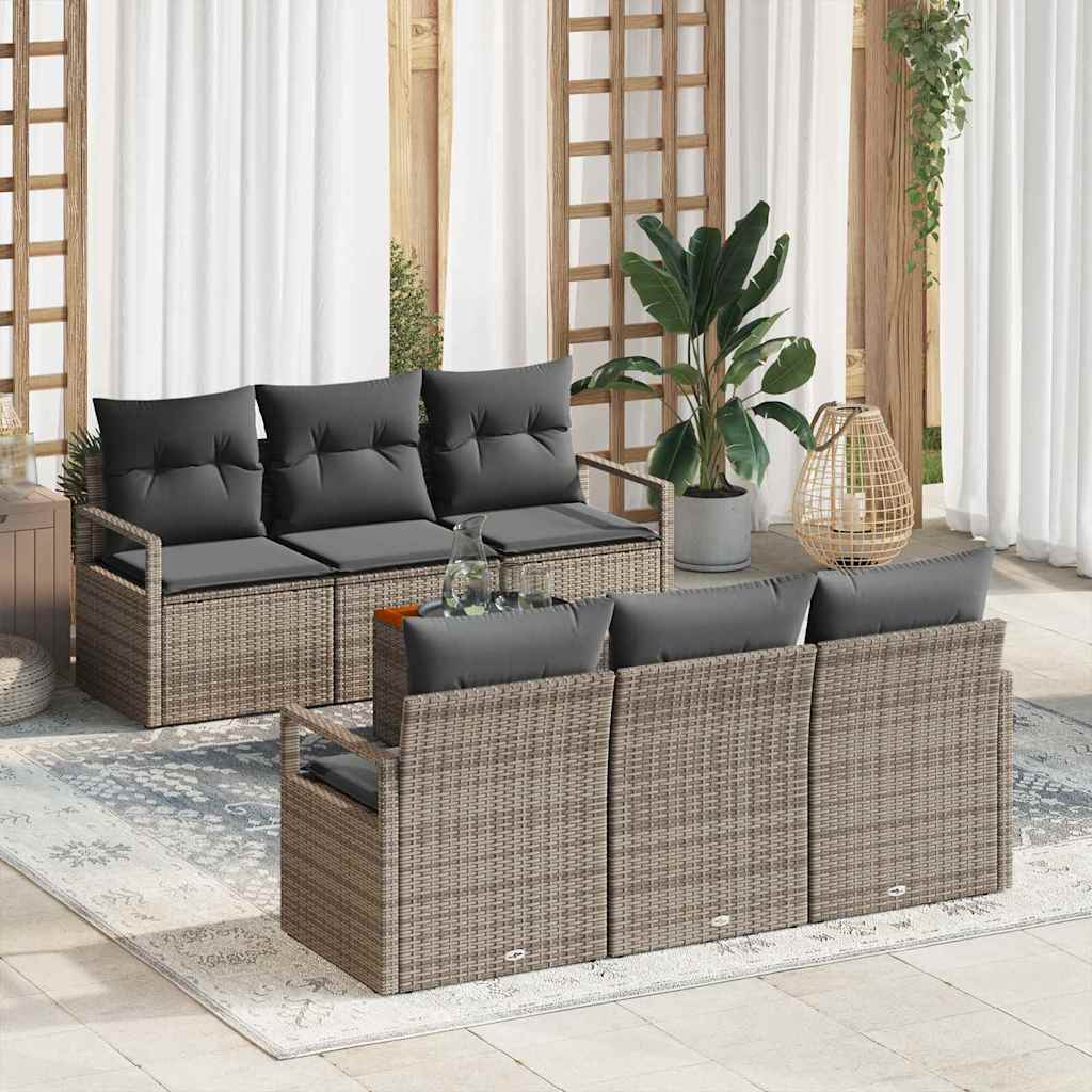 Set di divani da giardino a 7 pezzi con cuscini in rattan grigio e legno di acacia 3347650