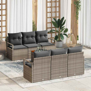 Set di divani da giardino a 7 pezzi con cuscini in rattan grigio e legno di acacia 3347650