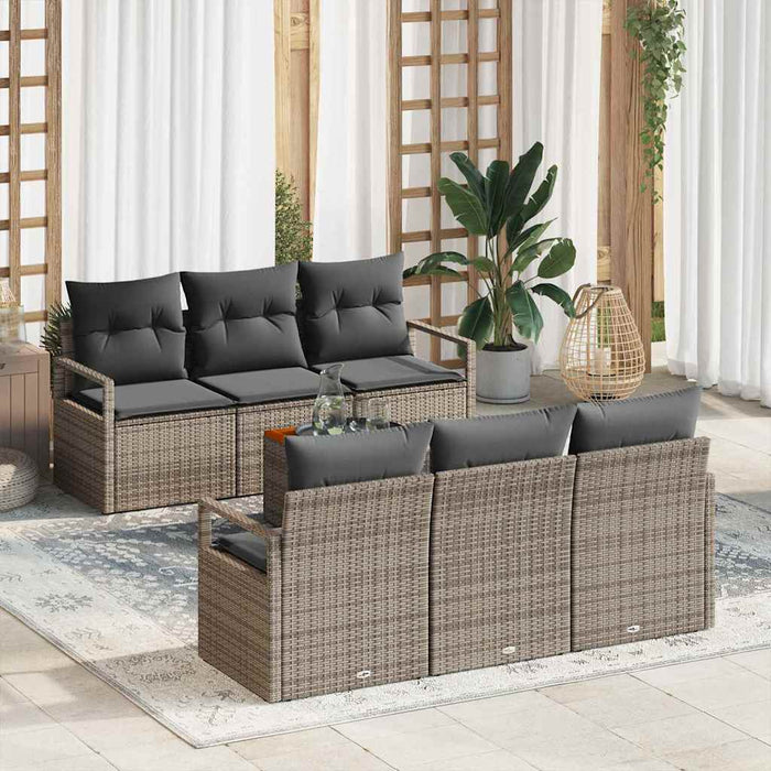 Set di divani da giardino a 7 pezzi con cuscini in rattan grigio e legno di acacia 3347650