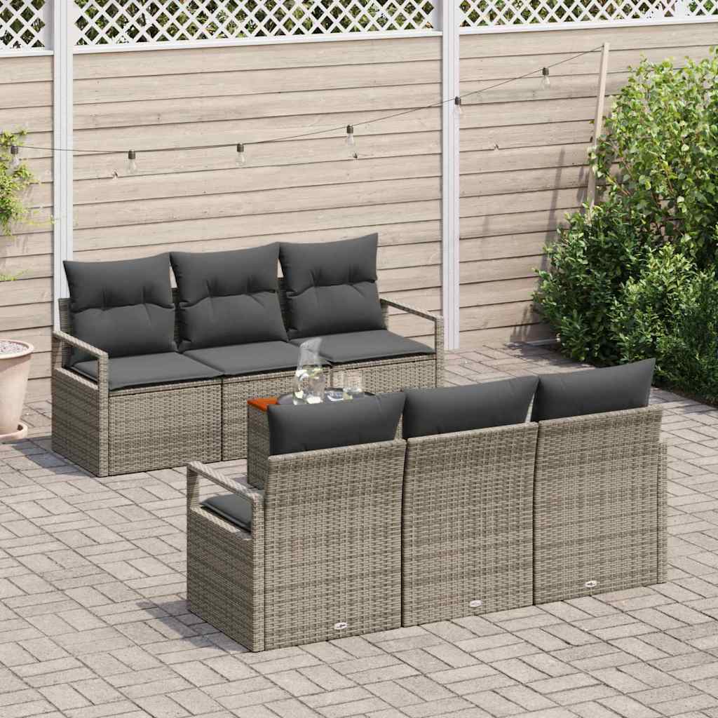 Set di divani da giardino a 7 pezzi con cuscini in rattan grigio e legno di acacia 3347650