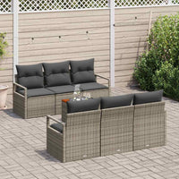 Set di divani da giardino a 7 pezzi con cuscini in rattan grigio e legno di acacia 3347650