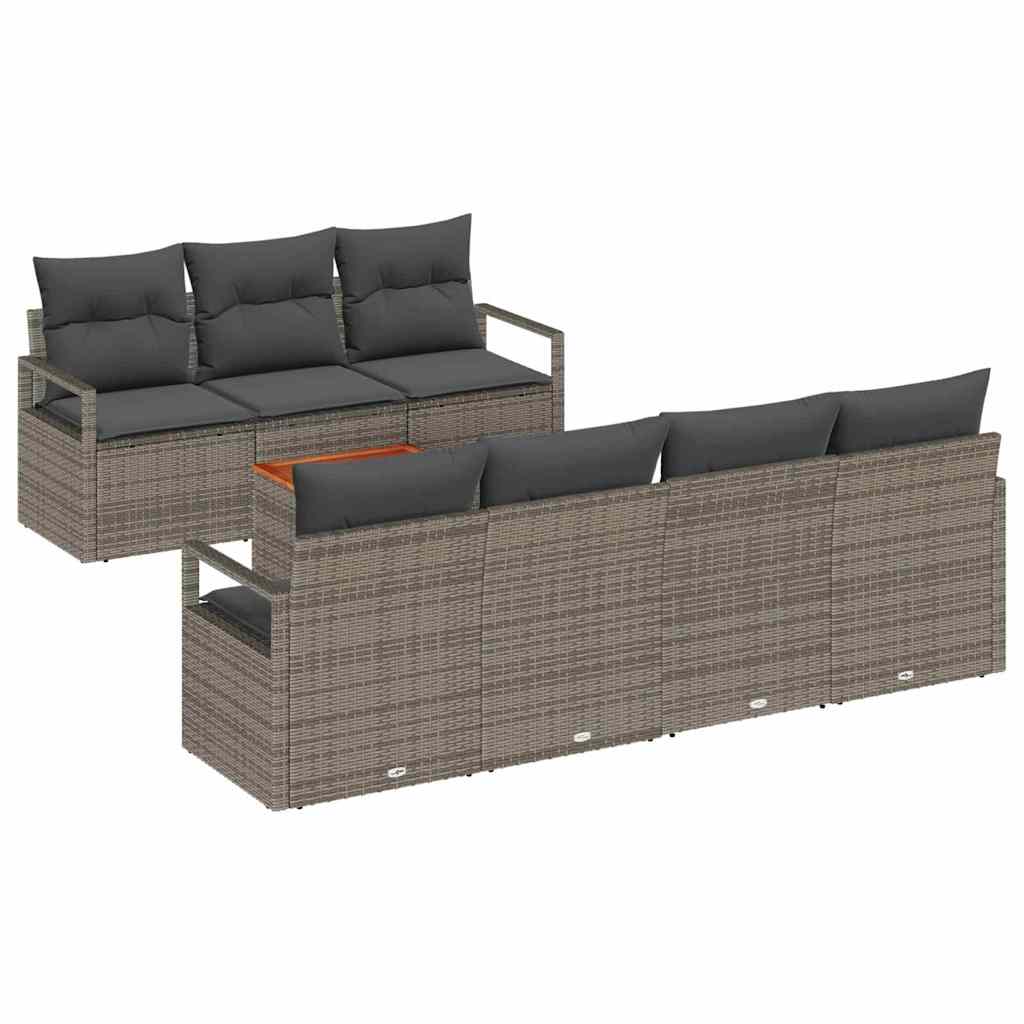 Set di divani da giardino a 7 pezzi con cuscini in rattan grigio e legno di acacia 3347650