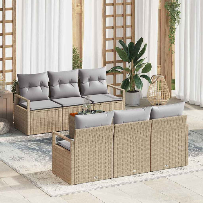 Set Divano da Giardino con cuscino 7 pcs Beige Poly Rattan 3347651
