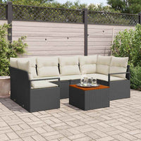 Set divani da giardino 7 pezzi con cuscini neri in polyrattan e acacia 3347656