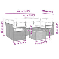 Set divani da giardino 7 pezzi con cuscini neri in polyrattan e acacia 3347656