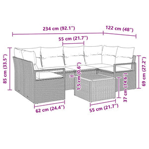 Set divani da giardino 7 pezzi con cuscini neri in polyrattan e acacia 3347656