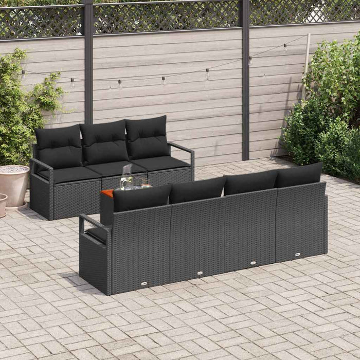 Set da giardino in 8 pezzi con cuscini in rattan sintetico nero e acacia 3347667