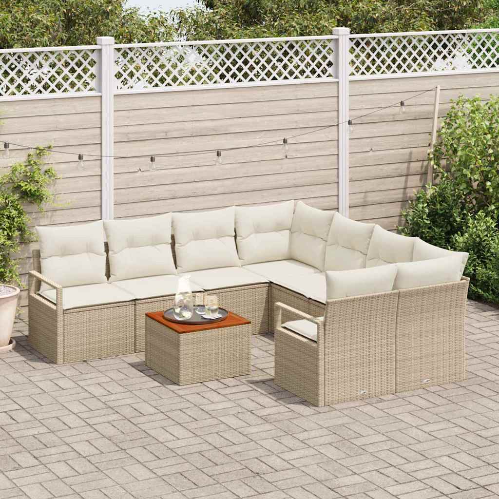 Set Giardino 9 Pezzi con Cuscini Beige in Rattan Sintetico 3347687