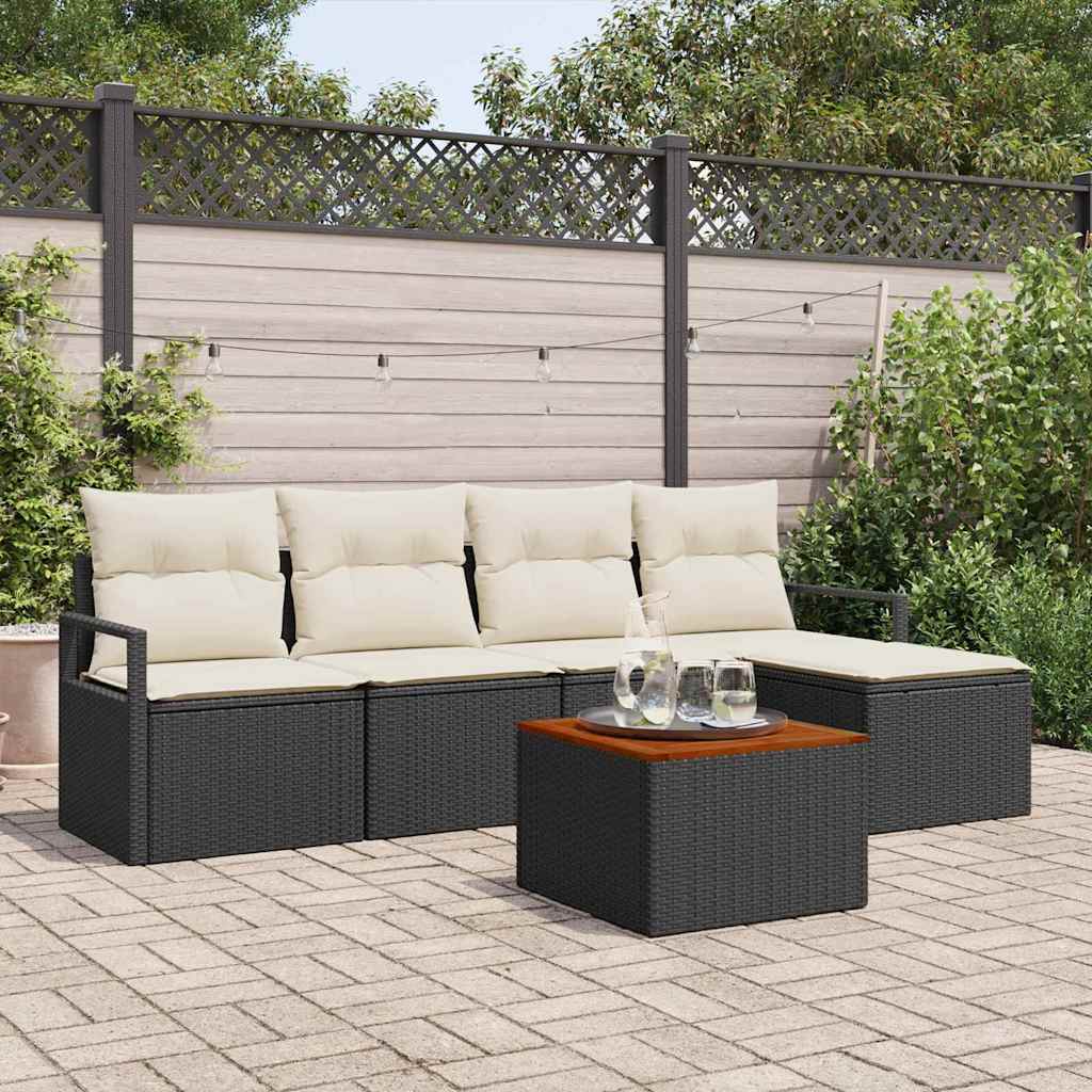 Set Divano da Giardino con cuscino 6 pz-Sofa da Giardino-Divanetto da esterno Nero Poly Rattan 256439