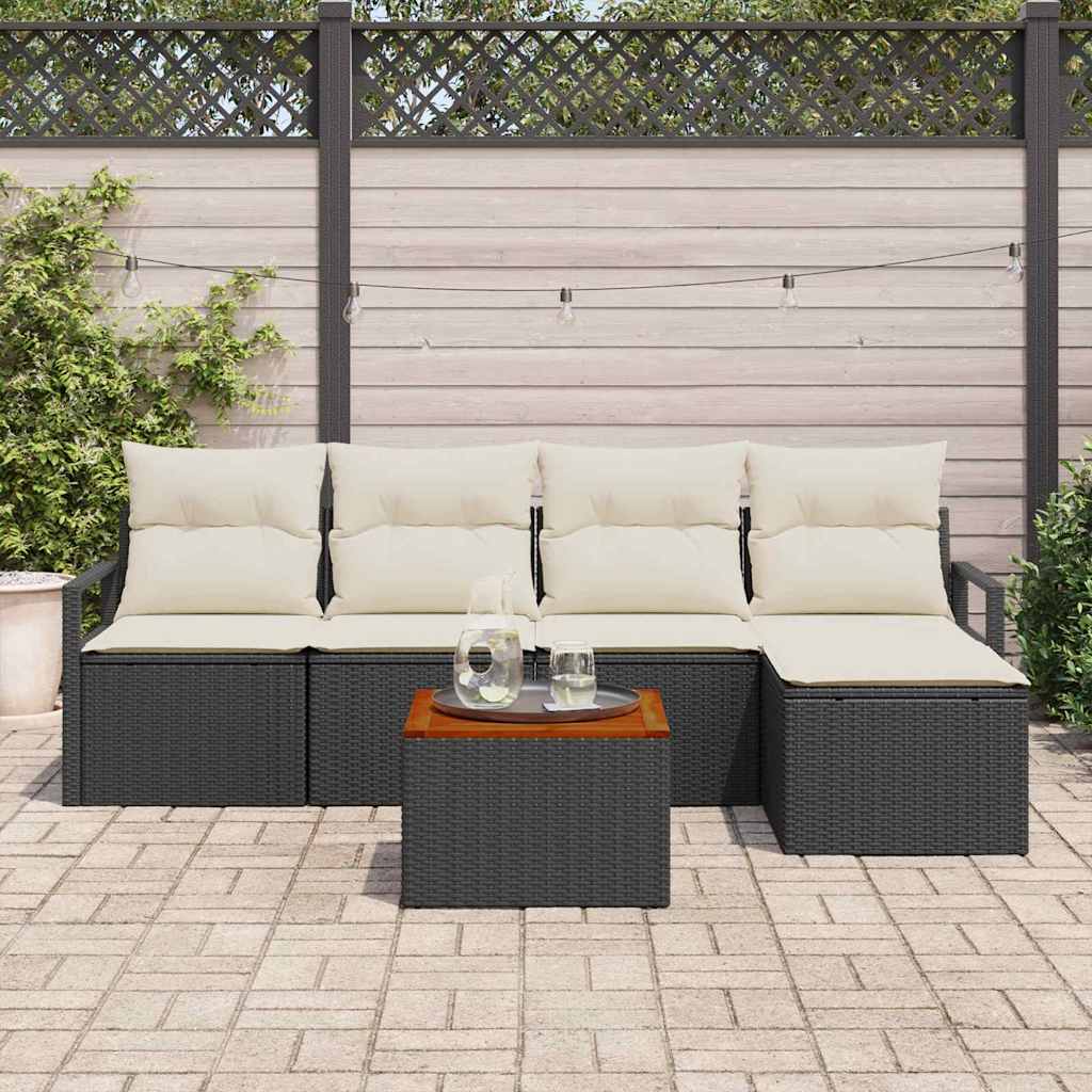 Set Divano da Giardino con cuscino 6 pz-Sofa da Giardino-Divanetto da esterno Nero Poly Rattan 256439