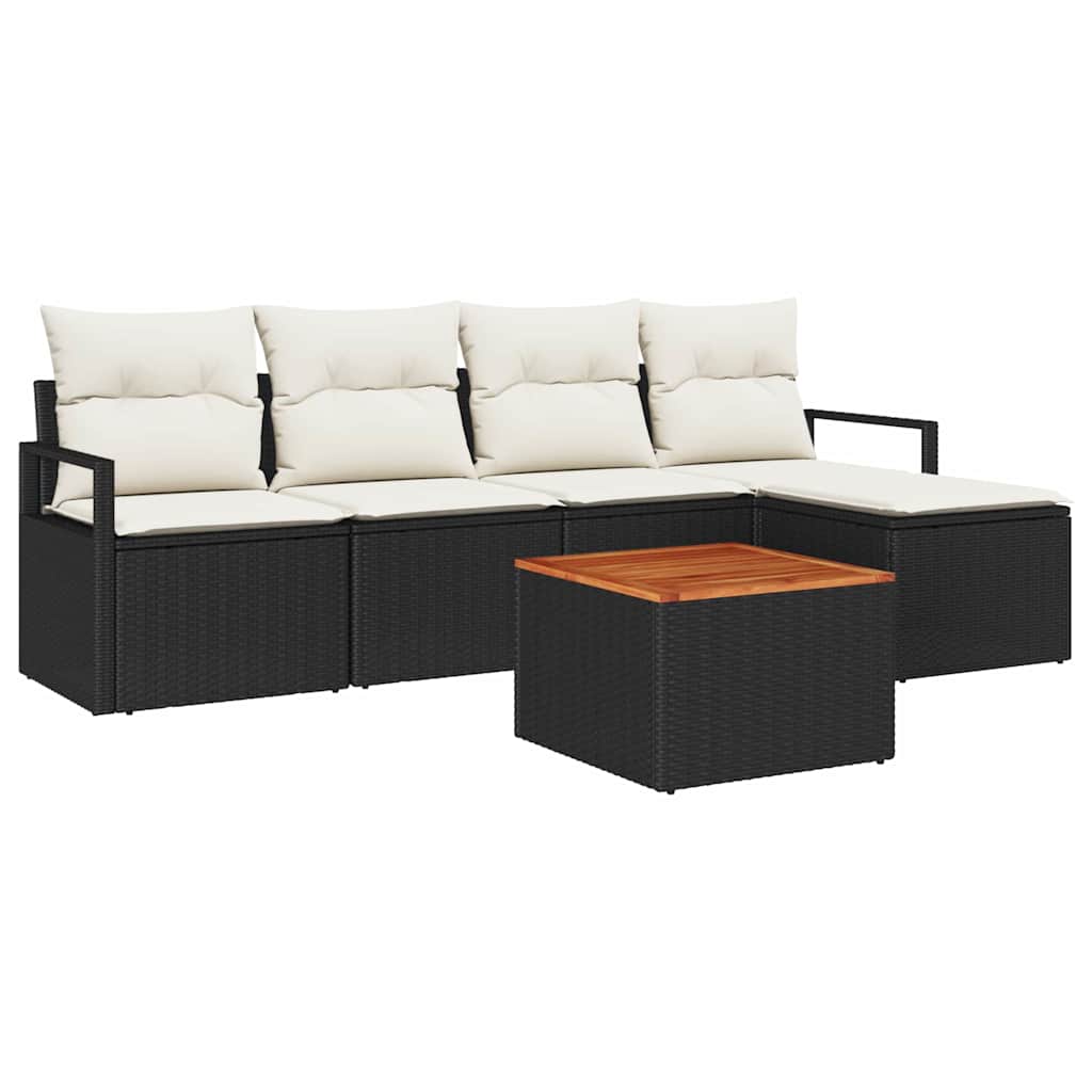 Set Divano da Giardino con cuscino 6 pz-Sofa da Giardino-Divanetto da esterno Nero Poly Rattan 256439