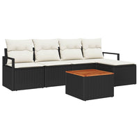 Set Divano da Giardino con cuscino 6 pz-Sofa da Giardino-Divanetto da esterno Nero Poly Rattan 256439