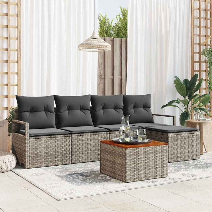 Set Divano da Giardino con cuscino 6 pz-Sofa da Giardino-Divanetto da esterno Grigio polyrattan 373520