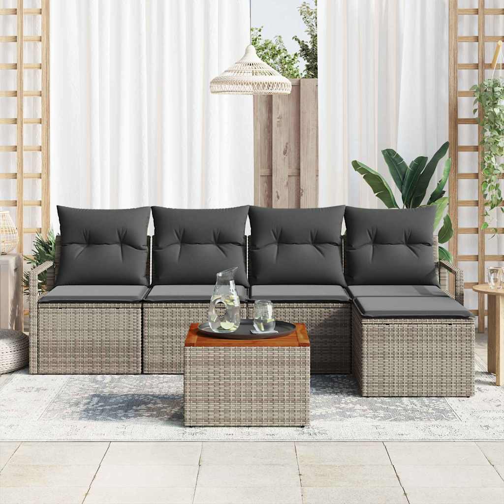 Set di 6 pezzi di divano da giardino con cuscini grigi in rattan sintetico 3347692