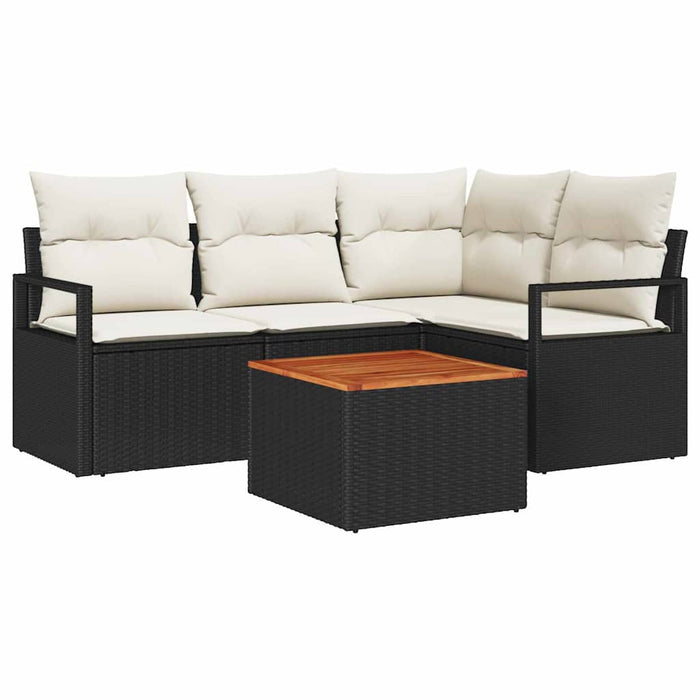 Set Divano da Giardino con cuscino 5 pz-Sofa da Giardino-Divanetto da esterno Nero Poly Rattan 815103