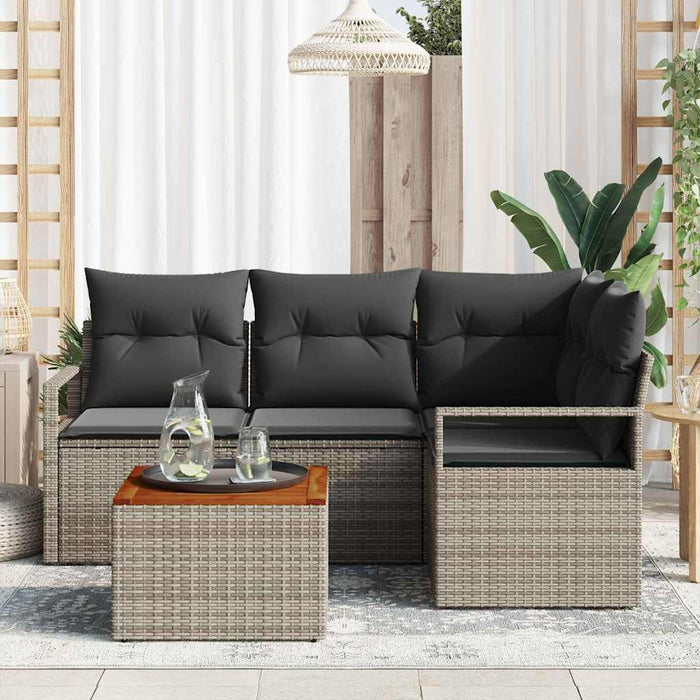 Set Divano da Giardino con cuscino 5 pz-Sofa da Giardino-Divanetto da esterno Grigio Poly Rattan 733553