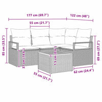 Set Divano da Giardino con cuscino 5 pz-Sofa da Giardino-Divanetto da esterno Grigio Poly Rattan 733553